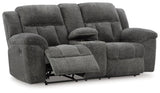 Frohn Graphite Manual Reclining Loveseat with Console by Ashley at Eve Furniture