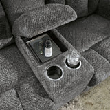 Frohn Graphite Manual Reclining Loveseat with Console by Ashley at Eve Furniture