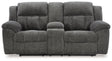 Frohn Graphite Manual Reclining Loveseat with Console by Ashley at Eve Furniture