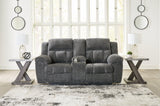 Frohn Graphite Manual Reclining Loveseat with Console by Ashley at Eve Furniture