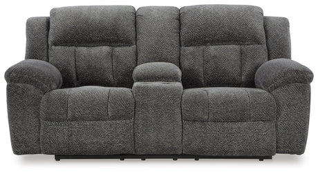 Frohn Graphite Manual Reclining Sofa and Loveseat by Ashley at Eve Furniture