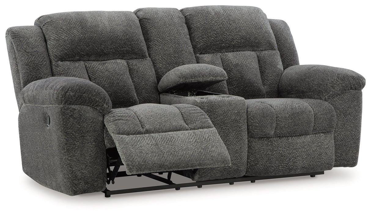 Frohn Graphite Manual Reclining Sofa and Loveseat by Ashley at Eve Furniture