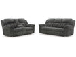Frohn Graphite Manual Reclining Sofa and Loveseat by Ashley at Eve Furniture