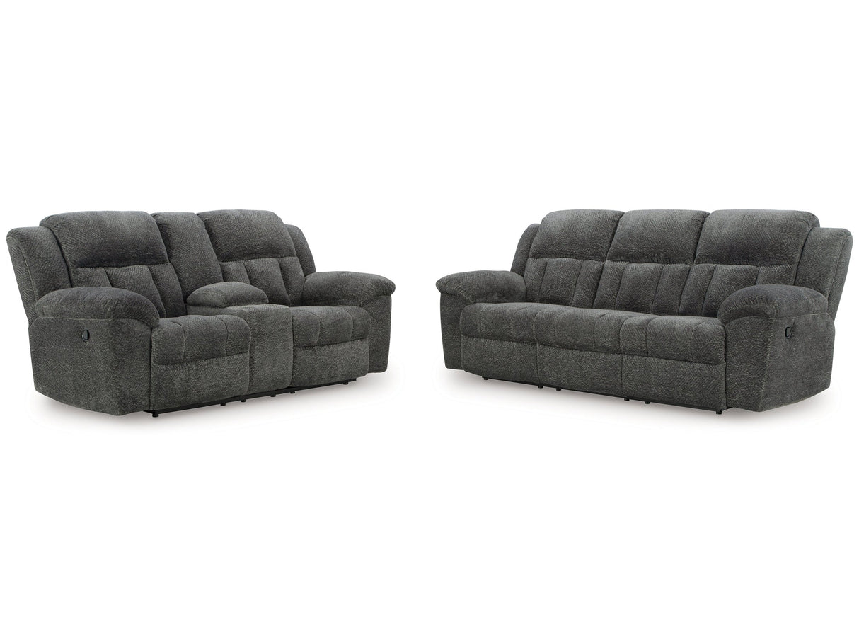 Frohn Graphite Manual Reclining Sofa and Loveseat by Ashley at Eve Furniture
