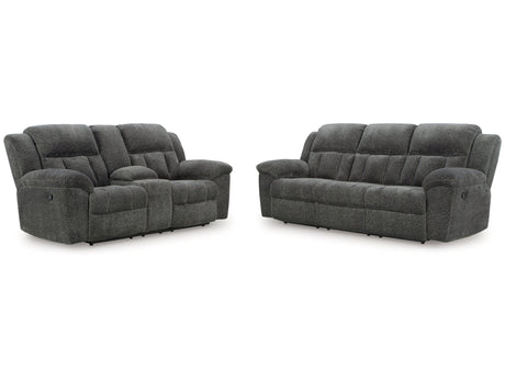 Frohn Graphite Manual Reclining Sofa and Loveseat by Ashley at Eve Furniture