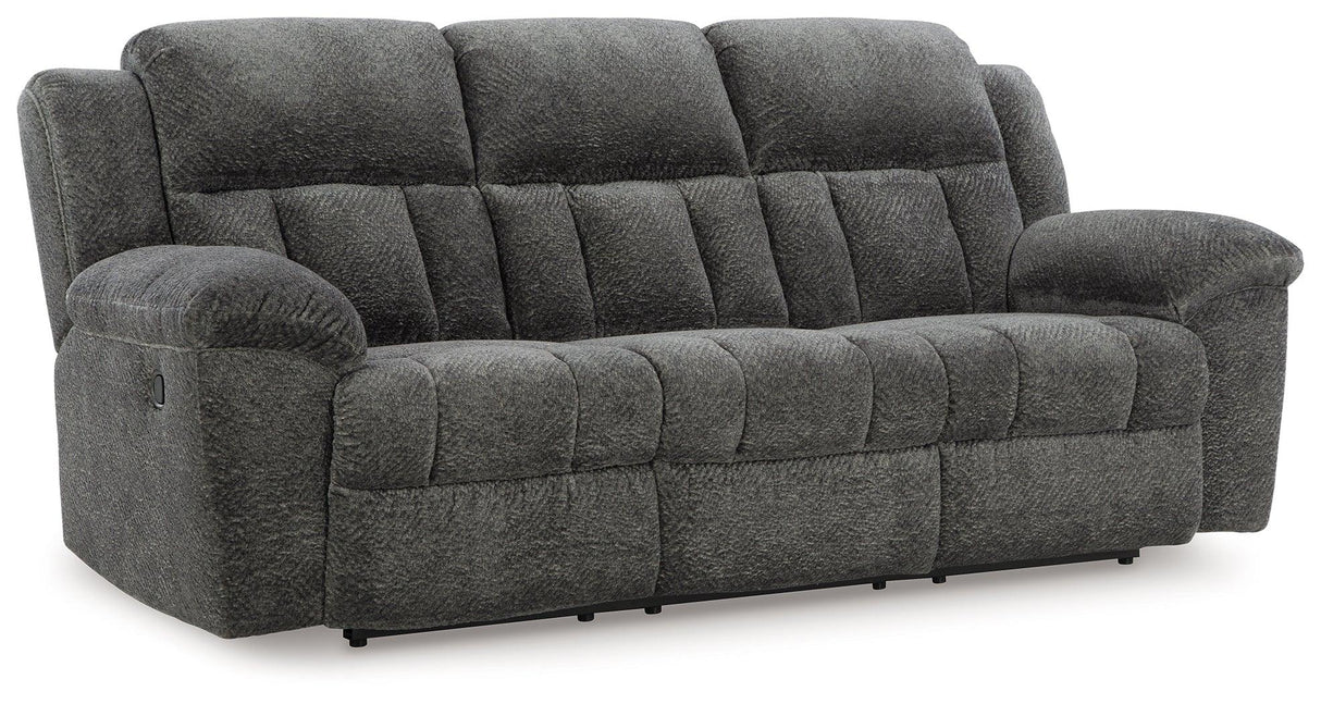Frohn Graphite Manual Reclining Sofa by Ashley at Eve Furniture