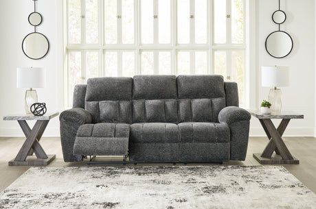 Frohn Graphite Manual Reclining Sofa by Ashley at Eve Furniture