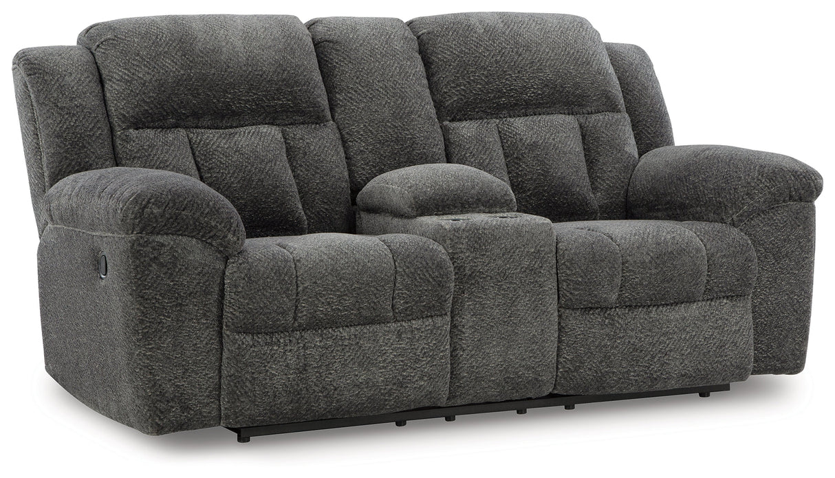 Frohn Graphite Reclining Loveseat with Console