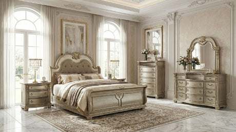 Fromberg Gold Champagne 5-Piece Queen Bedroom Set by Furniture of America at Eve Furniture