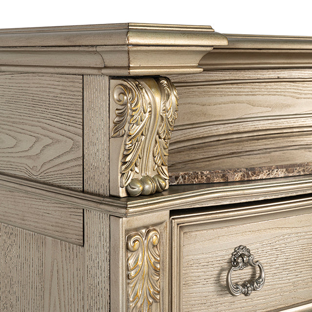 Fromberg Gold Champagne Chest w/Marble Insert by Furniture of America at Eve Furniture