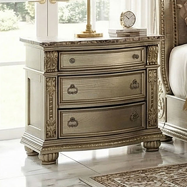 Fromberg Gold Champagne Nightstand w/ Marble Top by Furniture of America at Eve Furniture