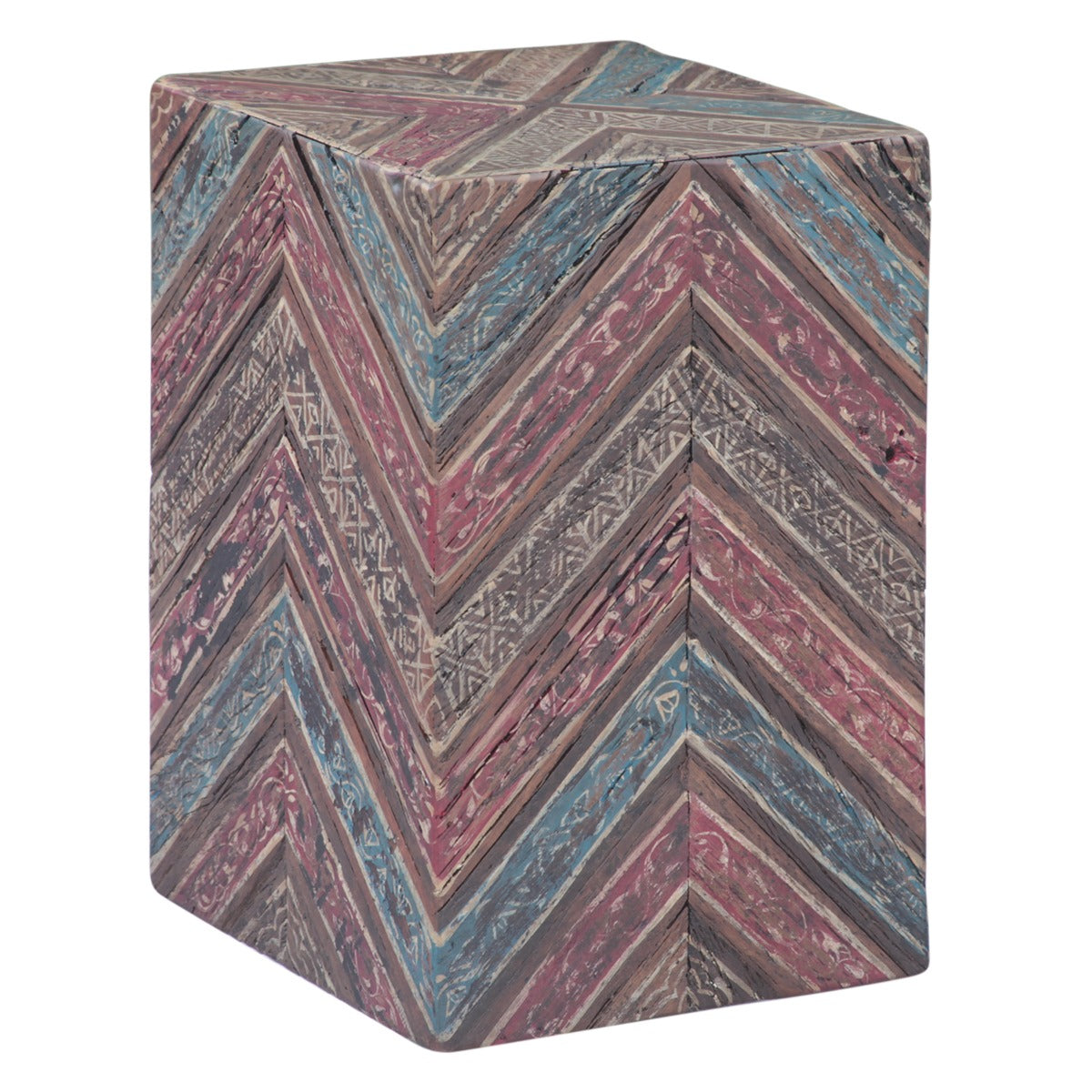 Rustic Roots 12" Hand Painted Drum Side Table