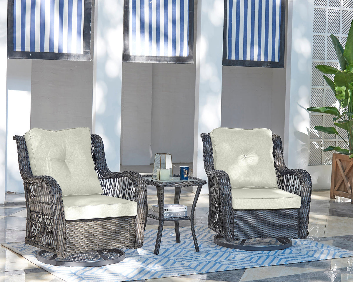 Fruttuo Patio 2-Person Seating Group with End Table with Cream Cushions by Manhattan Comfort at Eve Furniture