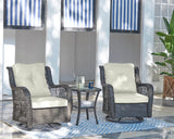 Fruttuo Patio 2-Person Seating Group with End Table with Cream Cushions by Manhattan Comfort at Eve Furniture