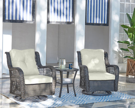 Fruttuo Patio 2-Person Seating Group with End Table with Cream Cushions by Manhattan Comfort at Eve Furniture