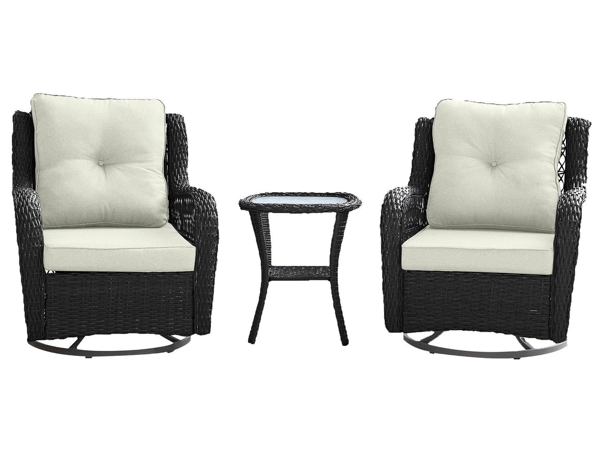 Fruttuo Patio 2-Person Seating Group with End Table with Cream Cushions by Manhattan Comfort at Eve Furniture