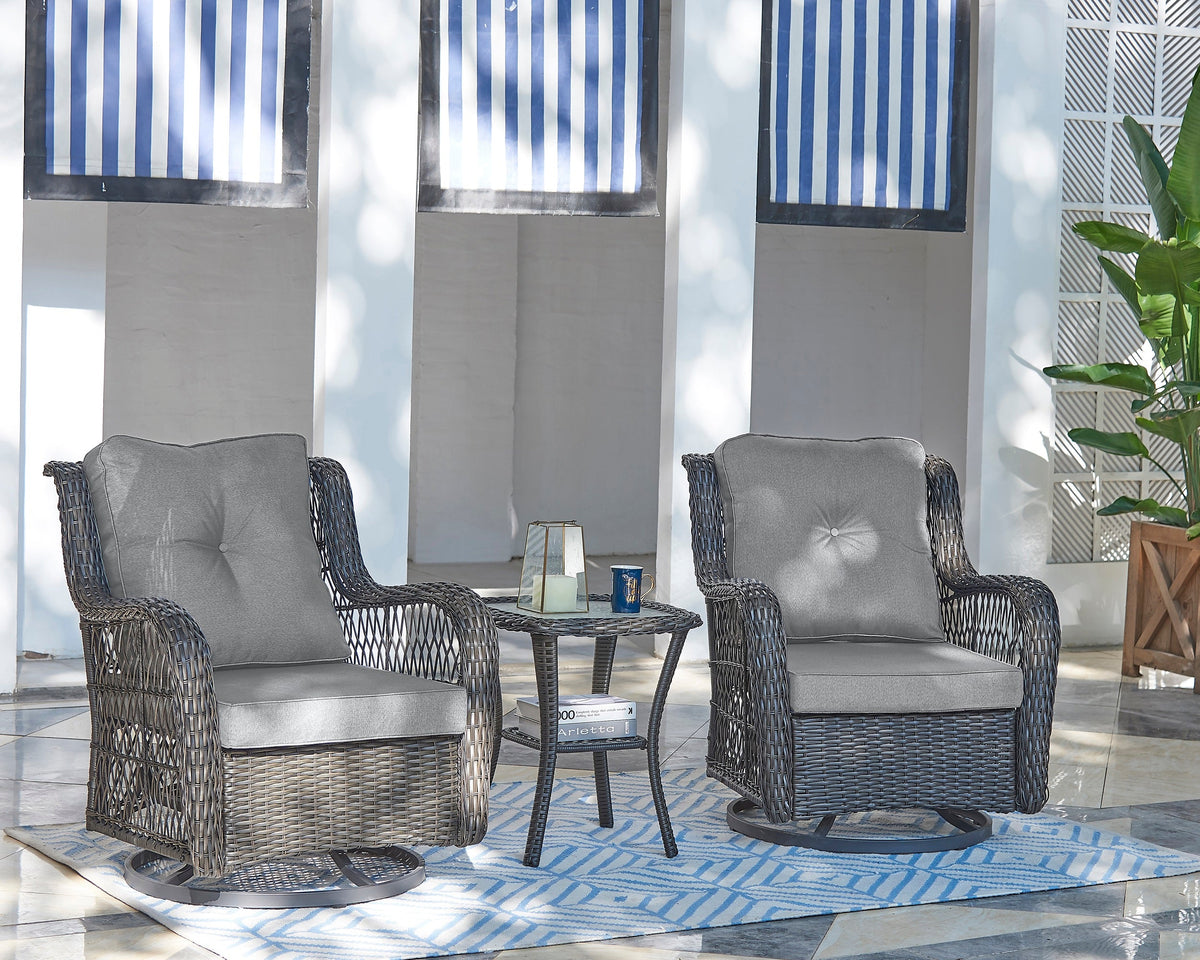 Fruttuo Patio 2-Person Seating Group with End Table with Grey Cushions by Manhattan Comfort at Eve Furniture