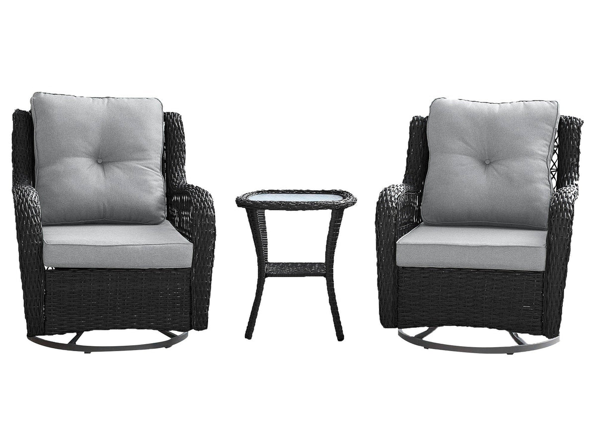 Fruttuo Patio 2-Person Seating Group with End Table with Grey Cushions by Manhattan Comfort at Eve Furniture