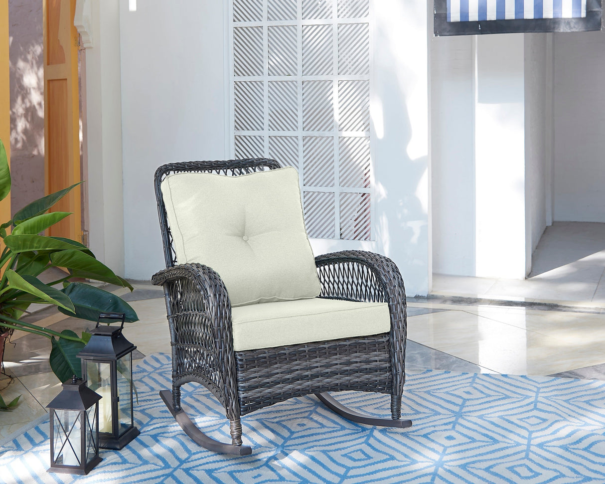 Fruttuo Patio Rocking Chair with Cream Cushions by Manhattan Comfort at Eve Furniture