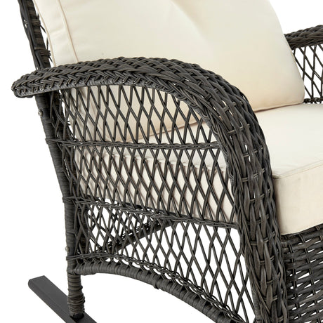 Fruttuo Patio Rocking Chair with Cream Cushions by Manhattan Comfort at Eve Furniture