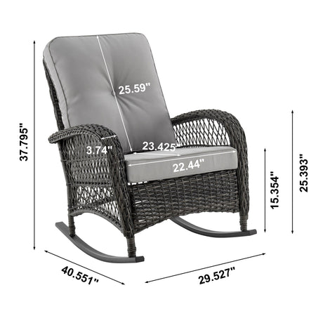 Fruttuo Patio Rocking Chair with Grey Cushions by Manhattan Comfort at Eve Furniture