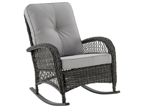 Fruttuo Patio Rocking Chair with Grey Cushions by Manhattan Comfort at Eve Furniture