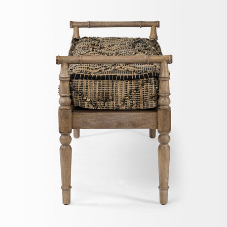 Fullerton II Jute Patterned Top W/Brown Wood Base Accent Bench by Mercana at Eve Furniture