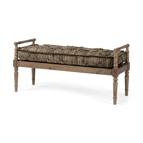 Fullerton II Jute Patterned Top W/Brown Wood Base Accent Bench by Mercana at Eve Furniture