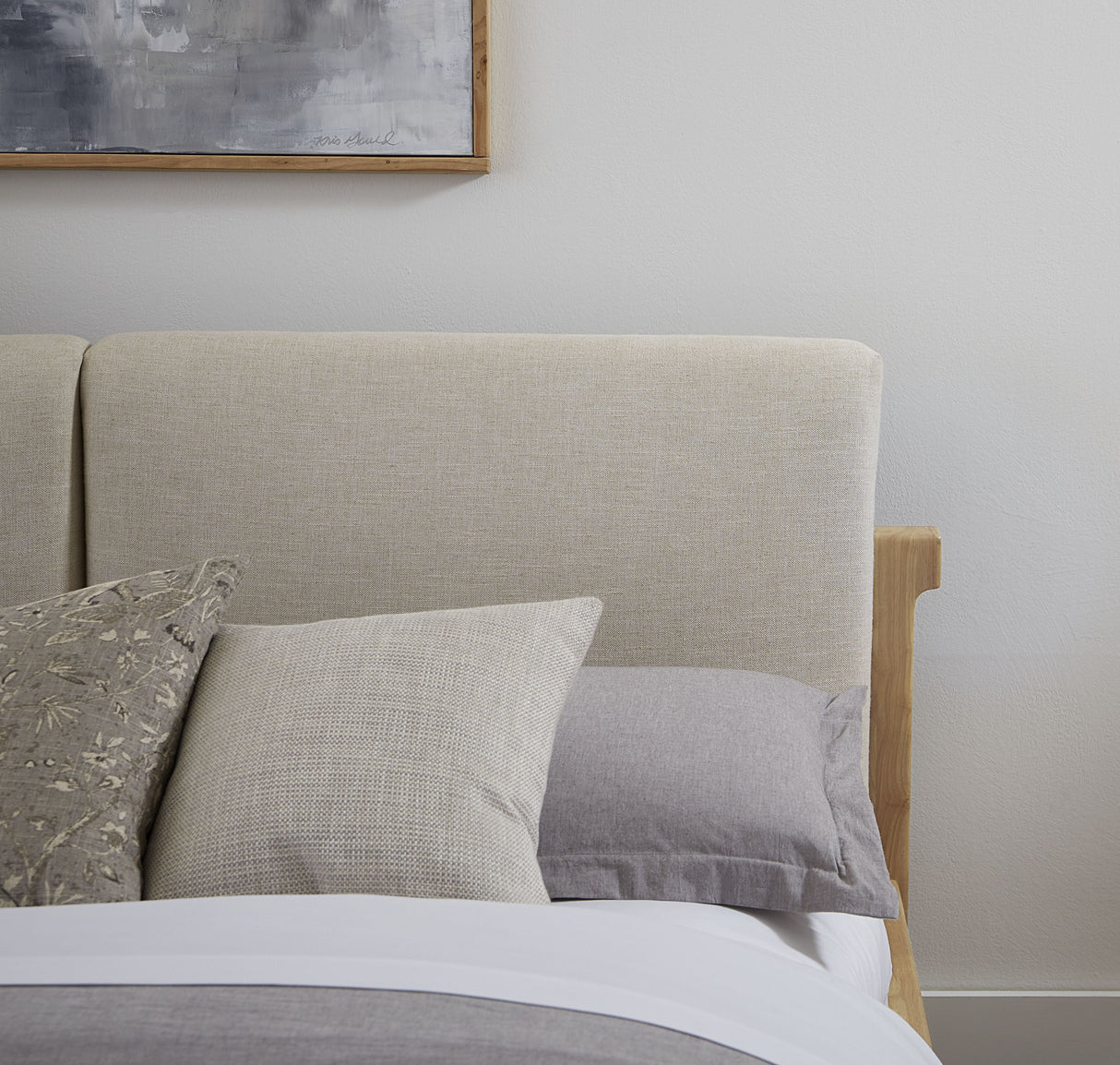 Furano Queen Upholstered Two Cushion Platform Bed in Ginger and Natural Linen by Modus Furniture at Eve Furniture