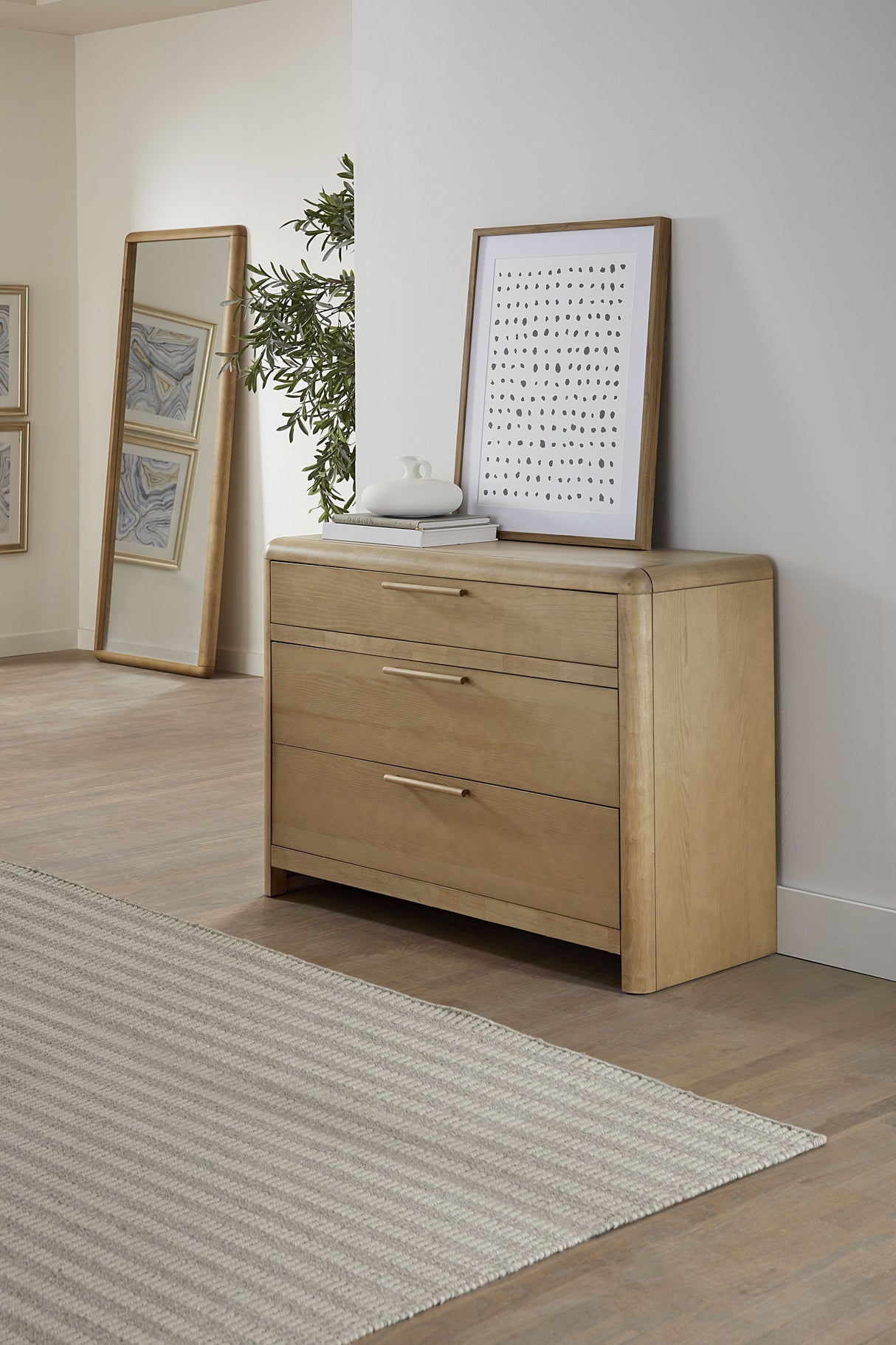 Furano Three Drawer Ash Wood Bachelor Chest in Ginger by Modus Furniture at Eve Furniture