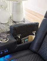 Fyne-Dyme Sapphire Dual Power Reclining Loveseat with Console by Ashley at Eve Furniture