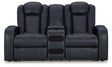 Fyne-Dyme Sapphire Dual Power Reclining Loveseat with Console by Ashley at Eve Furniture