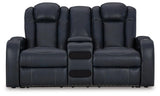 Fyne-Dyme Sapphire Dual Power Reclining Loveseat with Console by Ashley at Eve Furniture