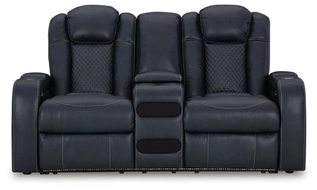 Fyne-Dyme Sapphire Dual Power Reclining Loveseat with Console by Ashley at Eve Furniture
