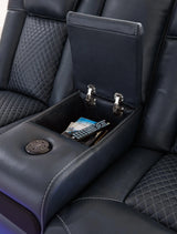 Fyne-Dyme Sapphire Dual Power Reclining Loveseat with Console by Ashley at Eve Furniture