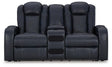 Fyne-Dyme Sapphire Dual Power Reclining Loveseat with Console by Ashley at Eve Furniture