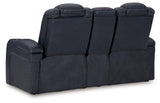 Fyne-Dyme Sapphire Dual Power Reclining Loveseat with Console by Ashley at Eve Furniture