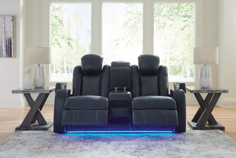 Fyne-Dyme Sapphire Dual Power Reclining Loveseat with Console by Ashley at Eve Furniture