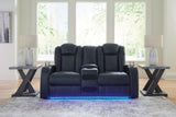 Fyne-Dyme Sapphire Dual Power Reclining Loveseat with Console by Ashley at Eve Furniture