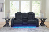 Fyne-Dyme Sapphire Dual Power Reclining Loveseat with Console by Ashley at Eve Furniture