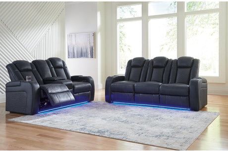 Fyne-Dyme Sapphire Dual Power Reclining Sofa and Loveseat by Ashley at Eve Furniture