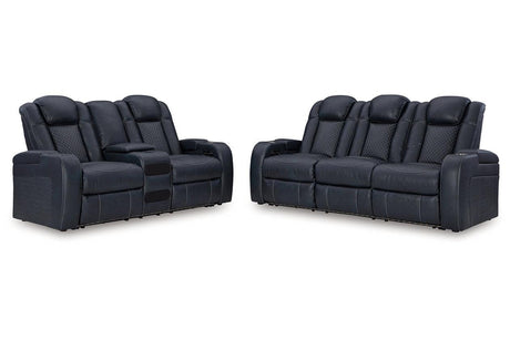 Fyne-Dyme Sapphire Dual Power Reclining Sofa and Loveseat by Ashley at Eve Furniture