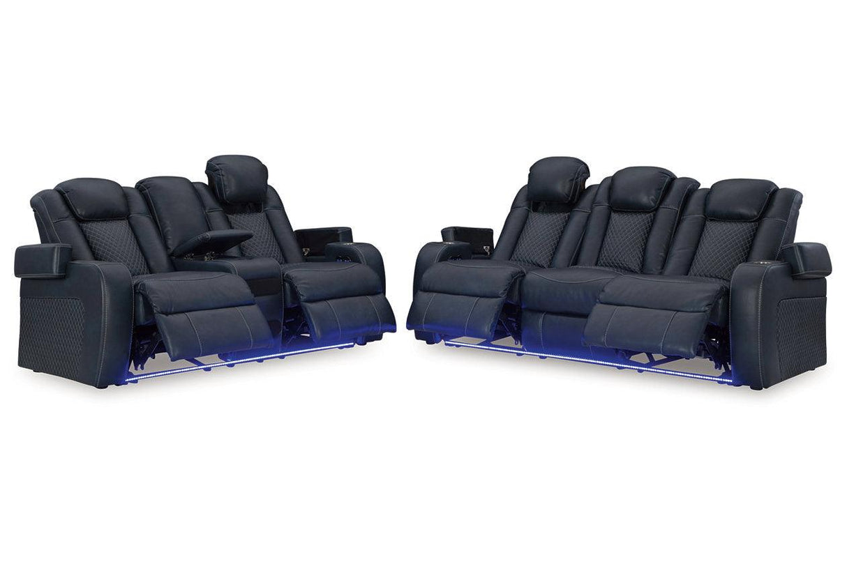 Fyne-Dyme Sapphire Dual Power Reclining Sofa and Loveseat by Ashley at Eve Furniture