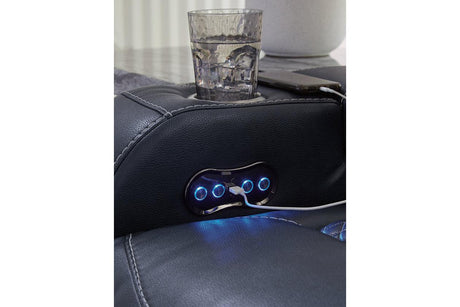 Fyne-Dyme Sapphire Dual Power Reclining Sofa and Loveseat by Ashley at Eve Furniture