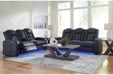 Fyne-Dyme Sapphire Dual Power Reclining Sofa and Loveseat by Ashley at Eve Furniture