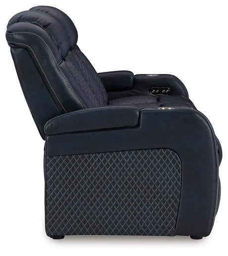 Fyne-Dyme Sapphire Dual Power Reclining Sofa by Ashley at Eve Furniture