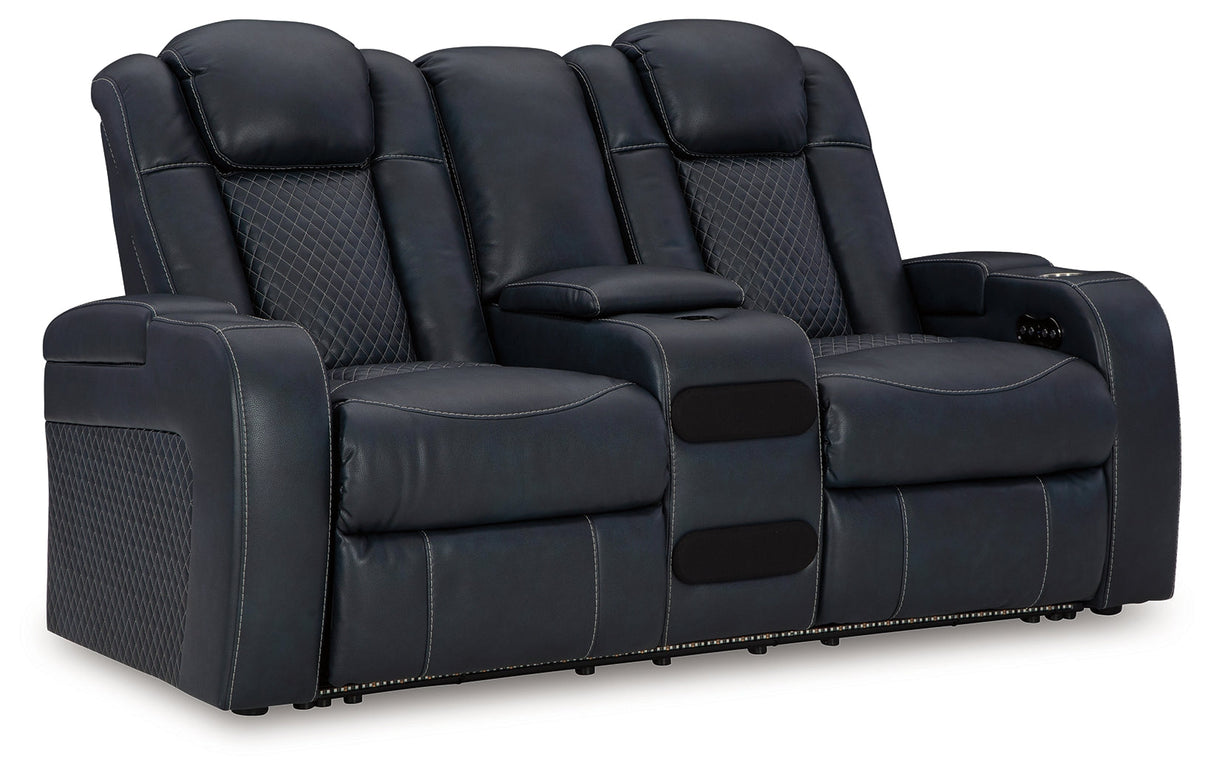 Fyne-Dyme Sapphire Power Reclining Loveseat with Console