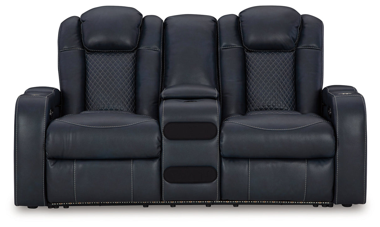 Fyne-Dyme Sapphire Power Reclining Loveseat with Console