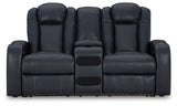 Fyne-Dyme Sapphire Power Reclining Loveseat with Console