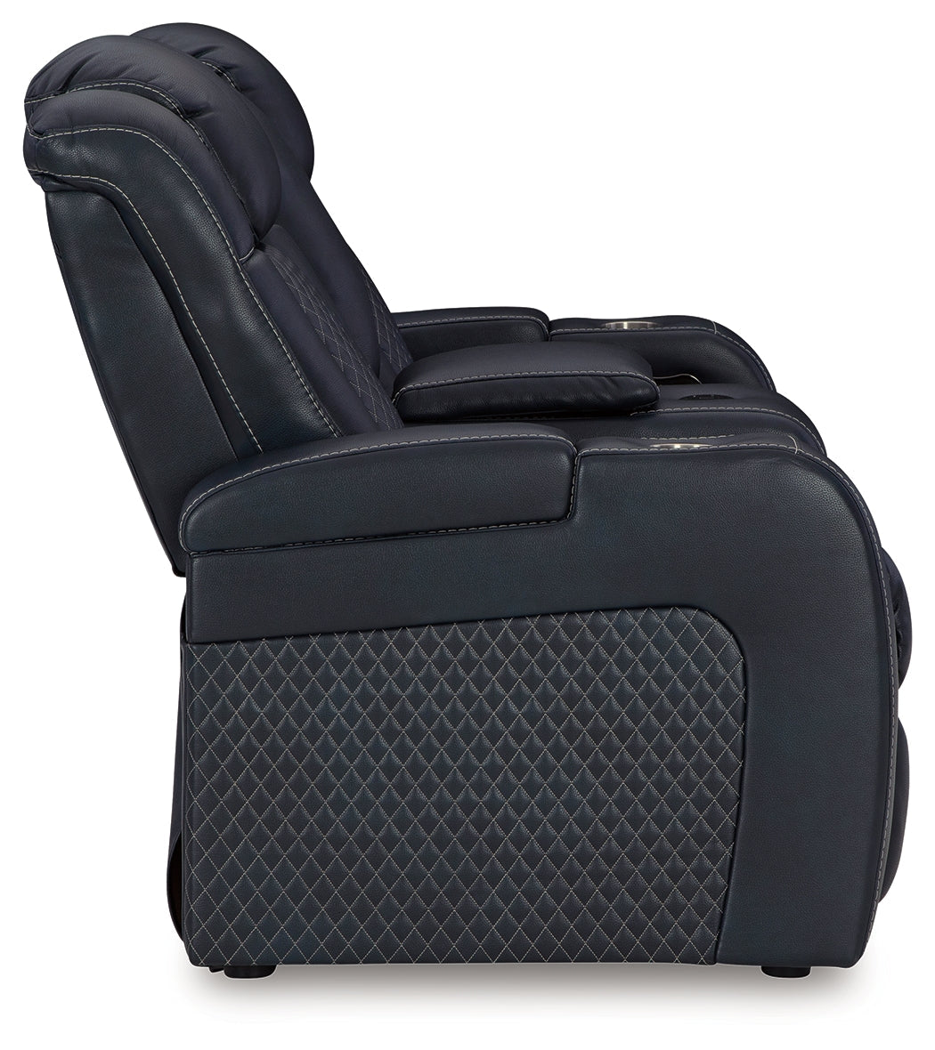 Fyne-Dyme Sapphire Power Reclining Loveseat with Console